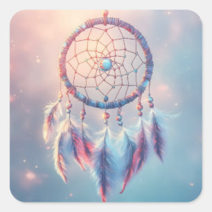 Sticker Carré Dream Catcher avec des plumes et des perles douces