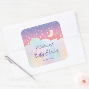 Sticker Carré Dreamy Moon et Stars Baby shower neutre