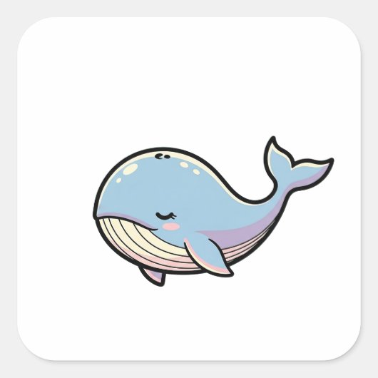 Sticker Carré Dreamy Whale – Cute Kawaii Animal Illustration (Devant)
