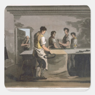 Sticker Carré Dresseurs de tissu, du "Costume du Yorkshire" engr