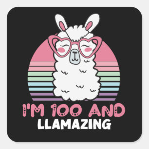 Sticker Carré Drôle adorable Llama 100e cadeau d'anniversaire po