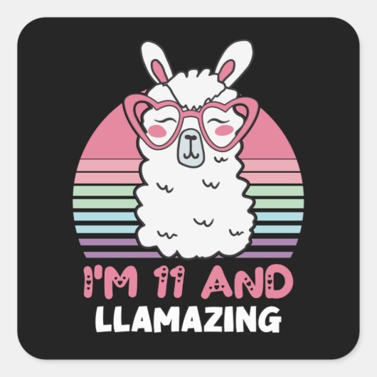 Sticker Carré Drôle Adorable Llama 11e Anniversaire Cadeau Pour (Devant)