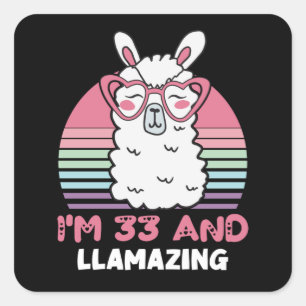 Sticker Carré Drôle adorable Llama 33e cadeau d'anniversaire pou