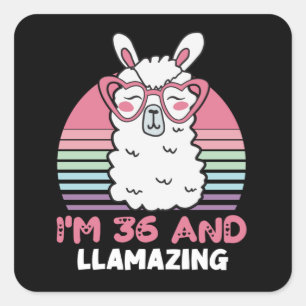 Sticker Carré Drôle adorable Llama 36e cadeau d'anniversaire pou