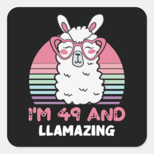 Sticker Carré Drôle Adorable Llama 49e Anniversaire Don Pour Fem