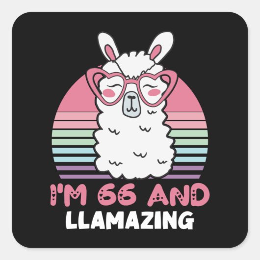 Sticker Carré Drôle Adorable Llama 66e Anniversaire Don Pour Fem (Devant)