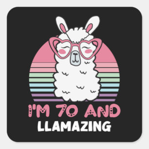 Sticker Carré Drôle Adorable Llama 70e Anniversaire Don Pour Fem