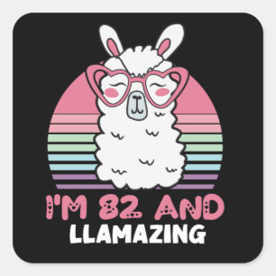 Sticker Carré Drôle adorable Llama 82e cadeau d'anniversaire pou
