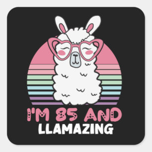 Sticker Carré Drôle Adorable Llama 85e Anniversaire Don Pour Fem