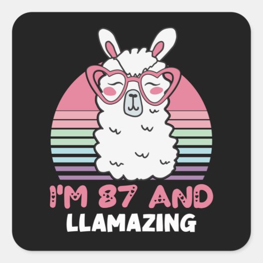 Sticker Carré Drôle Adorable Llama 87e Anniversaire Cadeau Pour (Devant)
