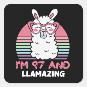 Sticker Carré Drôle Adorable Llama 97e Anniversaire Cadeau Pour 