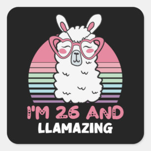 Sticker Carré Drôle Adorable Llama Cadeau 26e Anniversaire Pour 