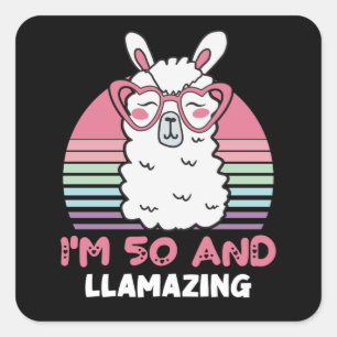 Sticker Carré Drôle adorable Llama Cadeau 50e Anniversaire Pour 