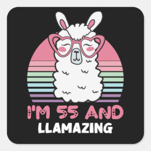 Sticker Carré Drôle Adorable Llama Cadeau 55e Anniversaire Pour 