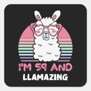 Sticker Carré Drôle Adorable Llama Cadeau 59e Anniversaire Pour 