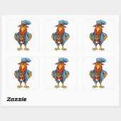 Sticker Carré Drôle Bossy Cartoon Rooster (Feuille)