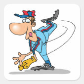 Sticker Carré Drôle Caricature de baseball lanceur d'une balle r (Devant)