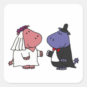 Sticker Carré Drôle Caricature du Mariage de mariée et de chambr