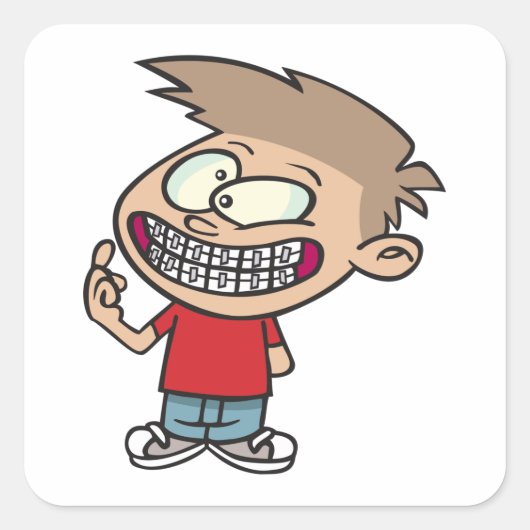 Sticker Carré Drôle Cartoon Boy avec Braces Smile (Devant)