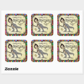 Sticker Carré Drôle Charlotte Bronte Saurus Dinosaur Lecteur de  (Feuille)