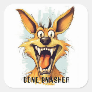 Sticker Carré Drôle chien monstre : Bone Gnasher