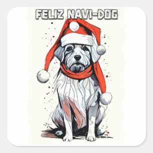 Sticker Carré Drôle Citation de Noël mignon Chien de Père Noël W