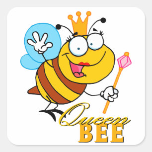Sticker Carré drôle de bande dessinée queen bee avec texte