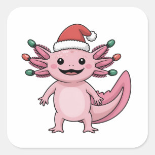 Sticker Carré Drôle de chapeau de Noël Santa Axolotl Xmas tenue