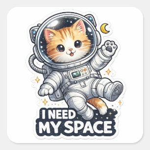 Sticker Carré Drôle de chat astronaute j'ai besoin de mon espace