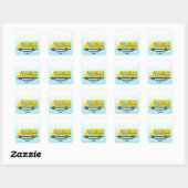 Sticker Carré Drôle dinosaure Retour à l'école Bus garçon Annive (Feuille)