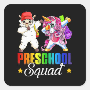 Sticker Carré Drôle Equipe Préscolaire Dabbing Llama Unicorn