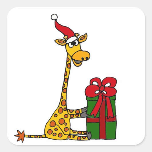 Sticker Carré Drôle Giraffe à Santa Hat Design de Noël (Devant)