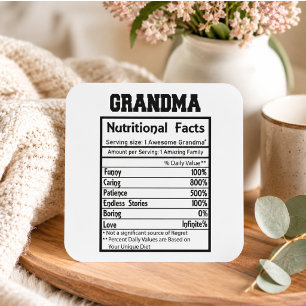 Sticker Carré Drôle Grand-mère Faits Nutritionnels Grand-paren