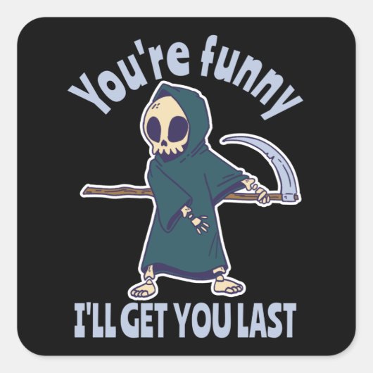 Sticker Carré Drôle Grim Reaper Squelette Halloween Costume (Devant)