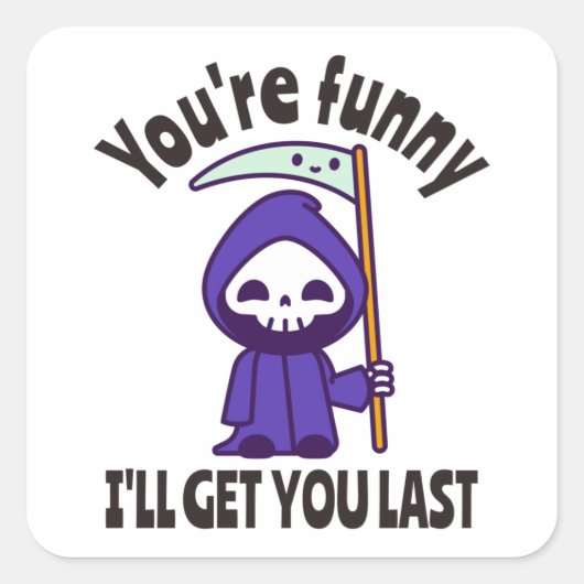 Sticker Carré Drôle Grim Reaper Squelette Halloween Costume (Devant)