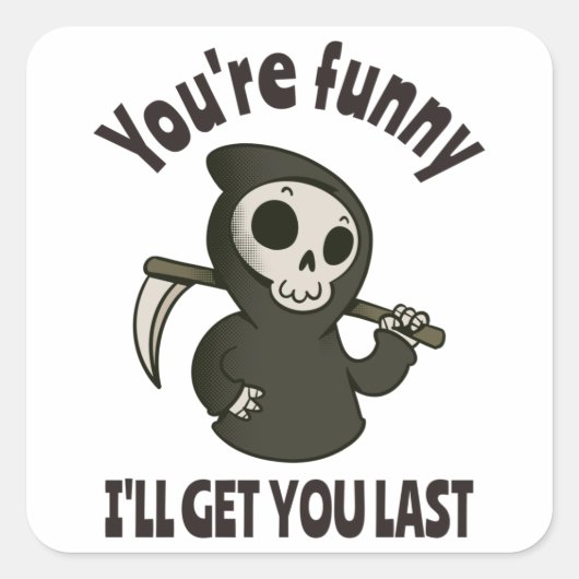 Sticker Carré Drôle Grim Reaper Squelette Halloween Costume (Devant)