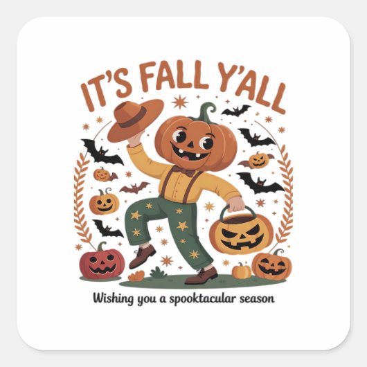 Sticker Carré Drôle Halloween automne mignon C’est automne Y’all (Devant)