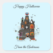 Sticker Carré Drôle Happy Halloween Haunted House People (Devant)