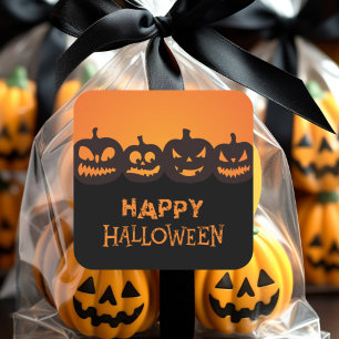 Sticker Carré Drôle Joyeux Quartet Citrouille sculpté Halloween