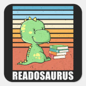 Sticker Carré Drôle Livre Readosaurus Dinosaur Lecture Dino Retr (Devant)