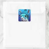 Sticker Carré Drôle Llama Alpaca mignonette Animaux Beanie Casqu (Sac)