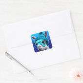 Sticker Carré Drôle Llama Alpaca mignonette Animaux Beanie Casqu (Enveloppe)