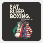 Sticker Carré Drôle Manger Dormir Répéter Boxe (Devant)