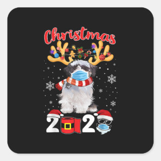 Sticker Carré Drôle Noël 2020 Chih Tzu Masque Correspondant Pyja