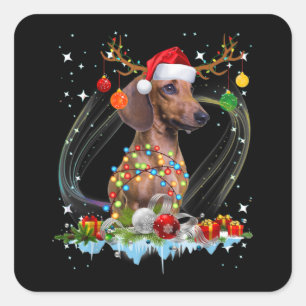 Sticker Carré Drôle Père Noël Dachshund Reindeer Noël clair
