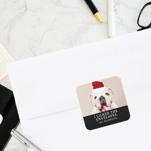 Sticker Carré Drôle photo de chien personnalisé photo de Noël