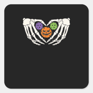 Sticker Carré Drôle Pickle Halloween Squelette Mains Coeur Pumpk