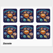 Sticker Carré Drôle Planète Révolution Solaire Système Dessin (Feuille)