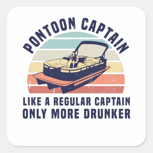 Sticker Carré Drôle pontooning Gift Pontoon Capitaine (Devant)