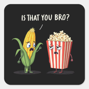 Sticker Carré Drôle Popcorn Cute Kawaii Style Popped Pop Corn